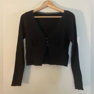 Black Long Sleeve Blouse with Lace Trim